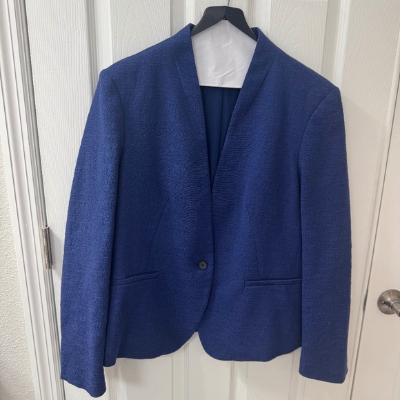 LOFT Royal Blue Textured Open-Front Blazer - Picture 1 of 4